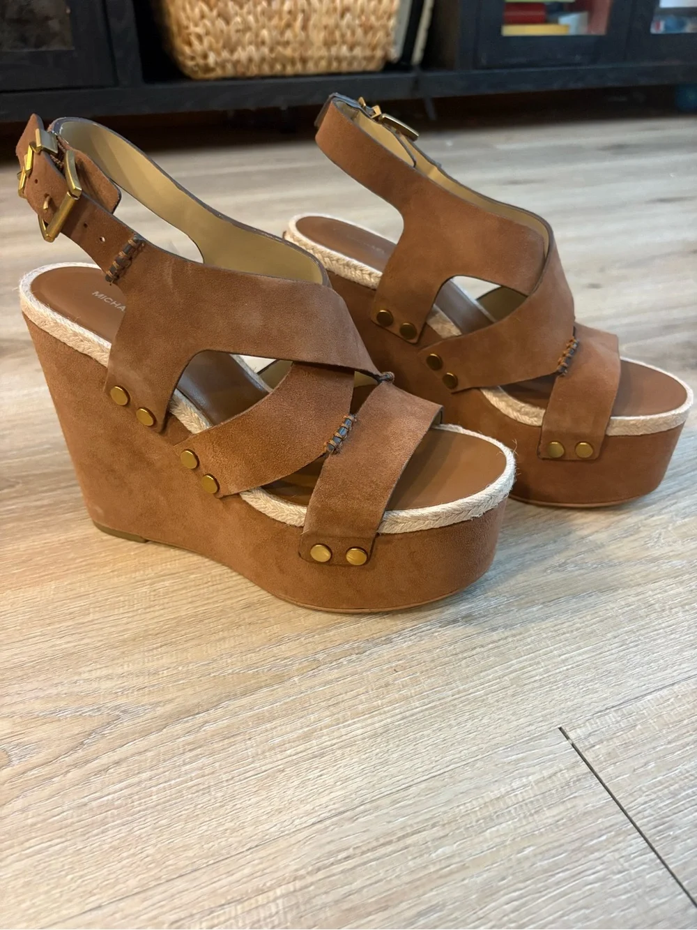 Michael Kors Tan Suede Platform Wedge Sandals